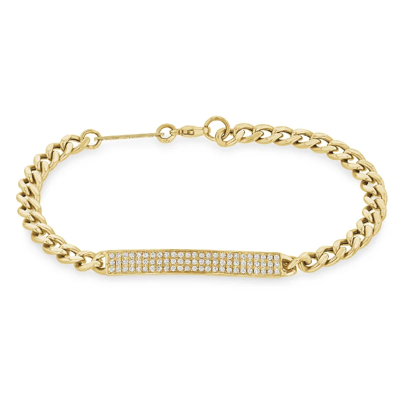 14k Pavé Diamond ID Bar Medium Curb Chain Bracelet