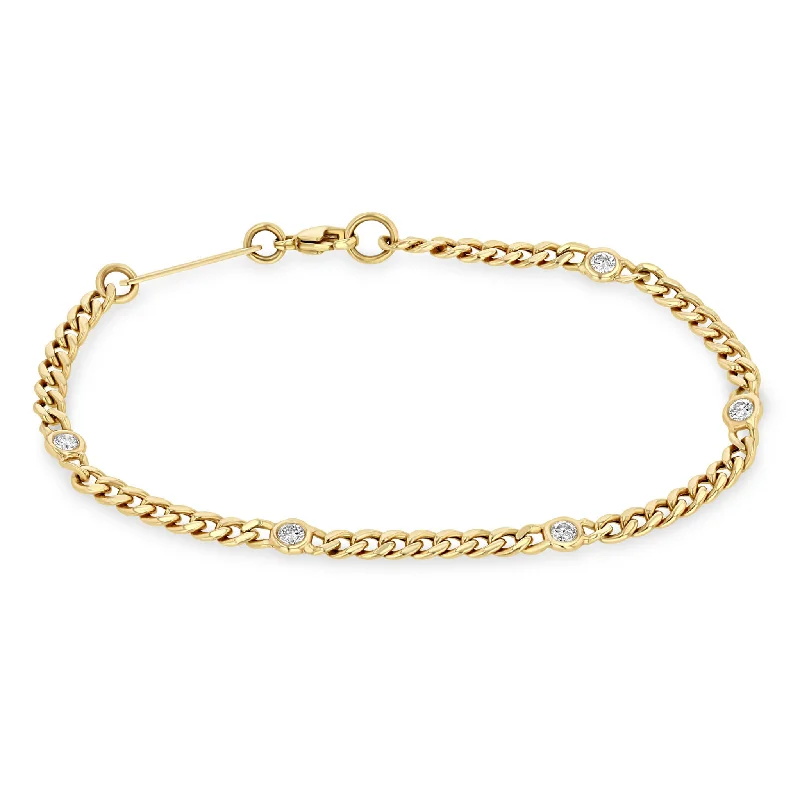 Huge Savings On Premium Jewelry Styles 14k Small Curb Chain Bracelet with 5 Floating Diamonds Huge Savings On Premium Jewelry Styles 14k Small Curb Chain Bracelet with 5 Floating Diamonds