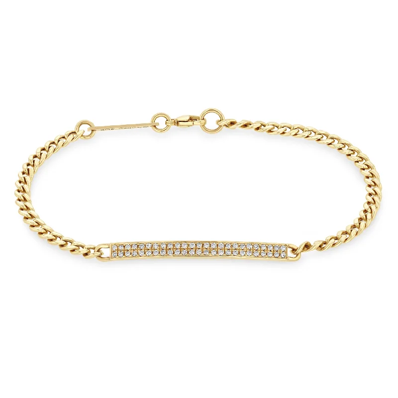 14k Pavé Diamond ID Bar Small Curb Chain Bracelet