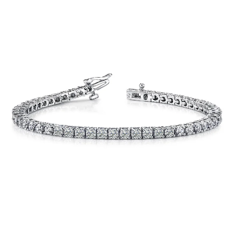 3 Carat Round 14K White Gold 4 Prong Diamond Tennis Bracelet (Classic Quality)