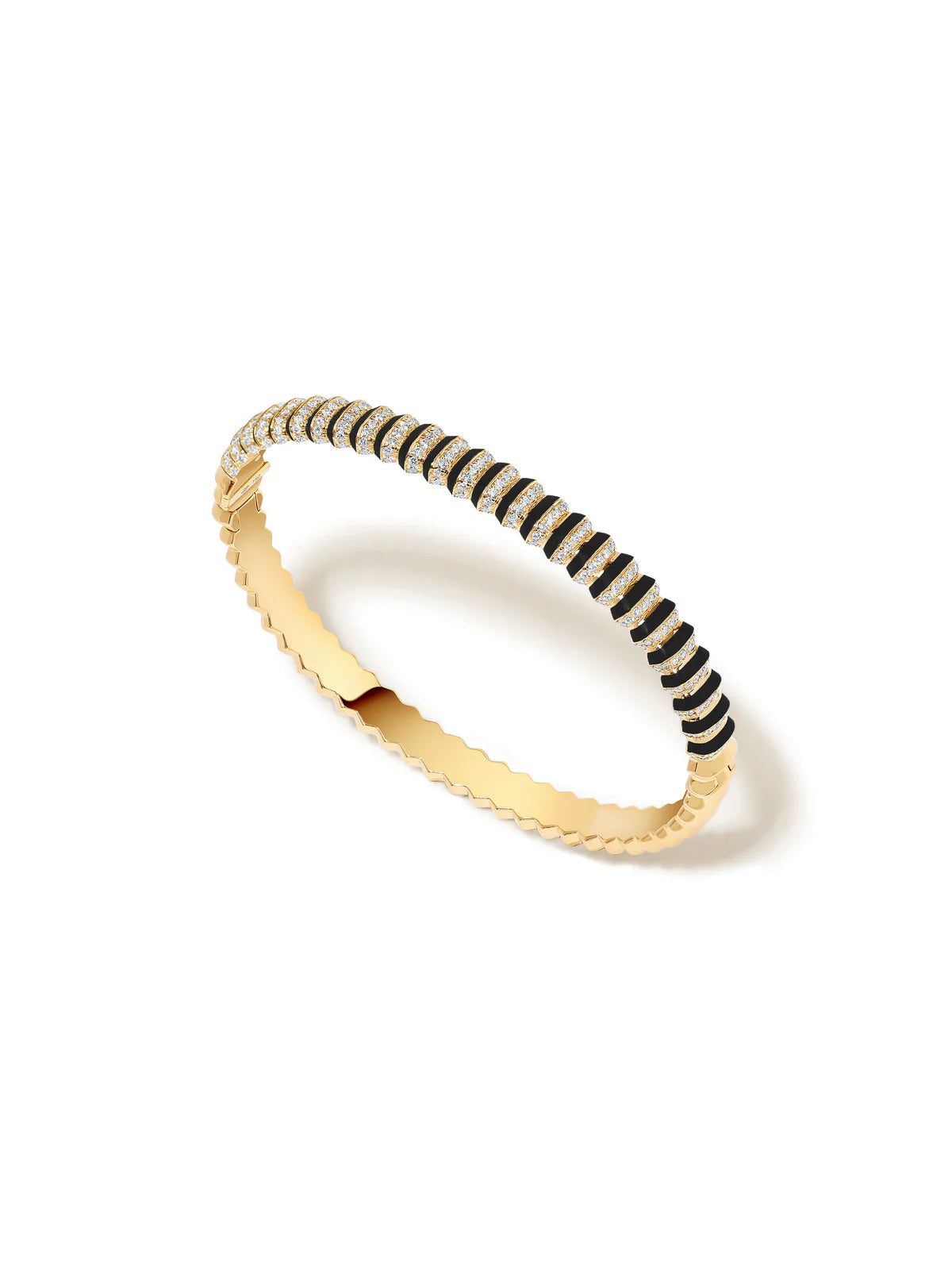 Diamond Borsh Bone White or Jet Black Enamel Bangle Bracelet