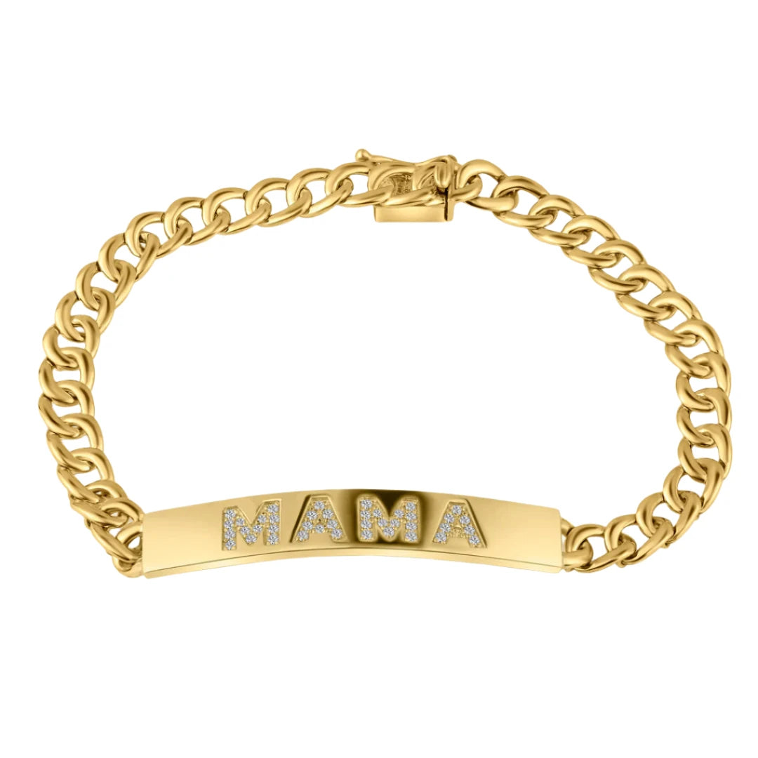 Gold Cuban Link Mama ID Bracelet