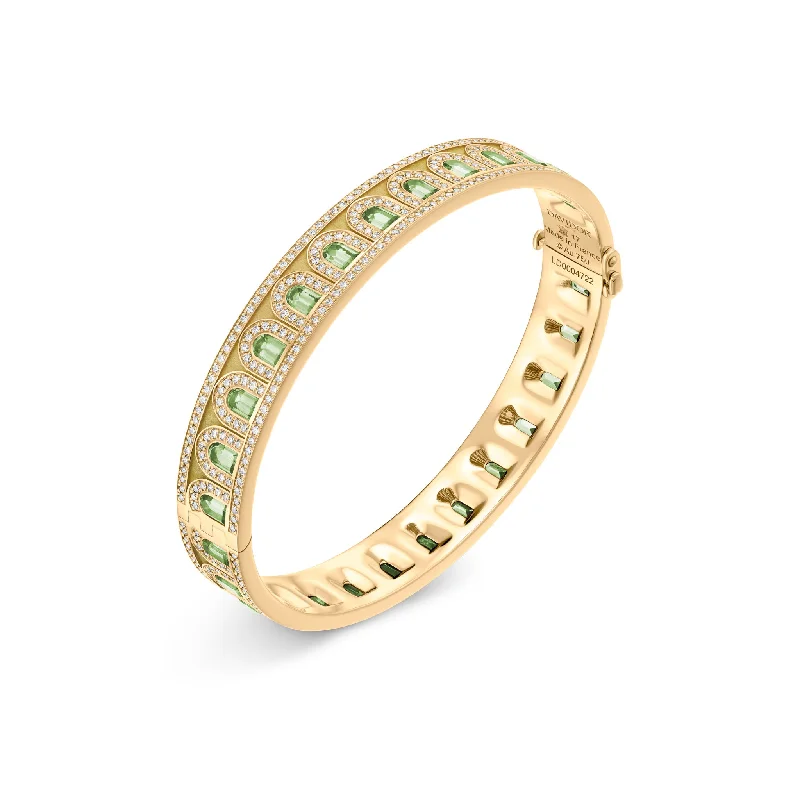 L'Arc Deco Bangle in 18k Yellow Gold with DAVIDOR Arch Cut Green Tourmalines and Brilliant Diamonds