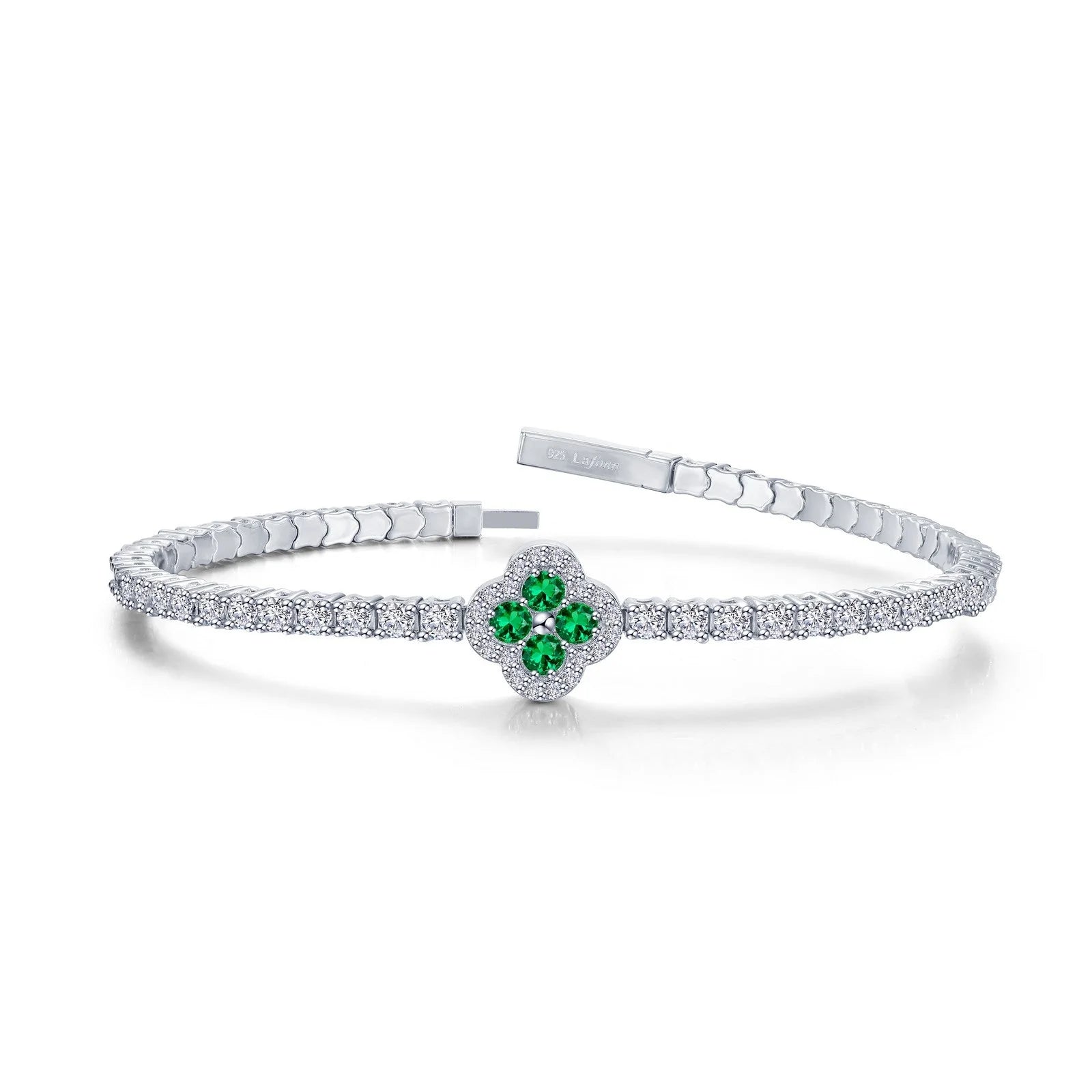 Lafonn Simulated Diamond & Emerald Clover Flexible Tennis Bracelet B0199CEP68