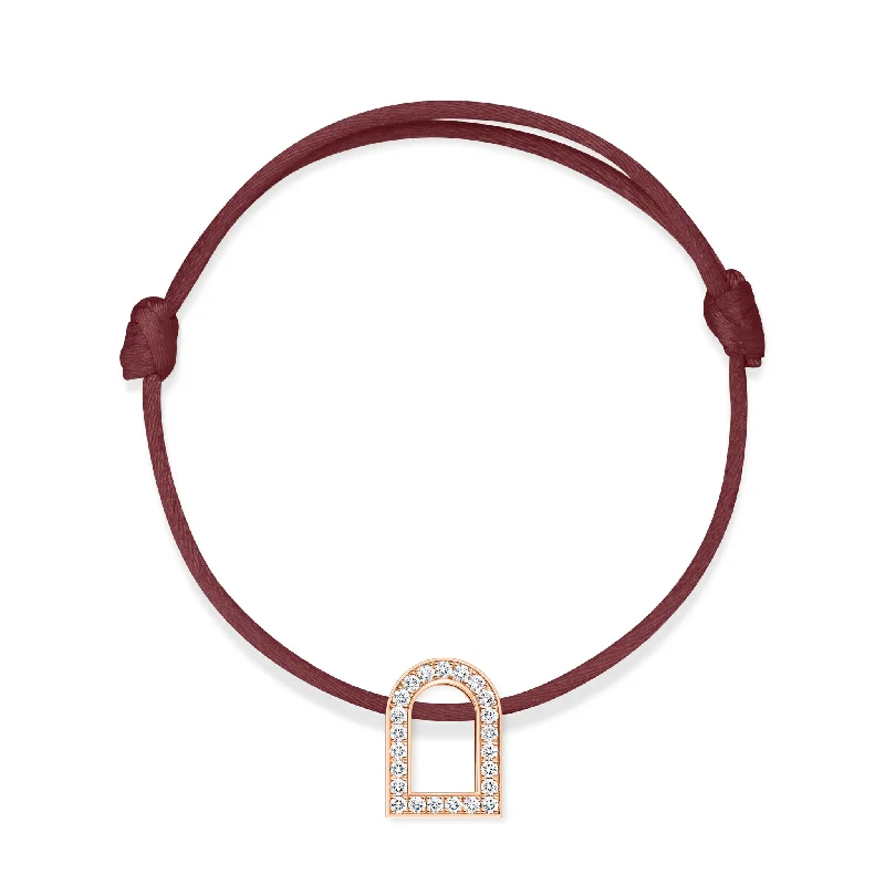 L'Arc Voyage Charm GM, 18k Rose Gold with Galerie Diamonds on Silk Cord Bracelet