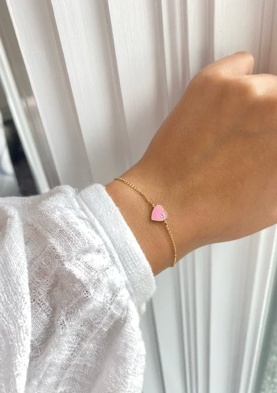 MIA PINK ENAMEL HEART BRACELET