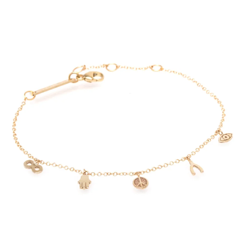 14k Peace & Luck Itty Bitty Dangle Bracelet