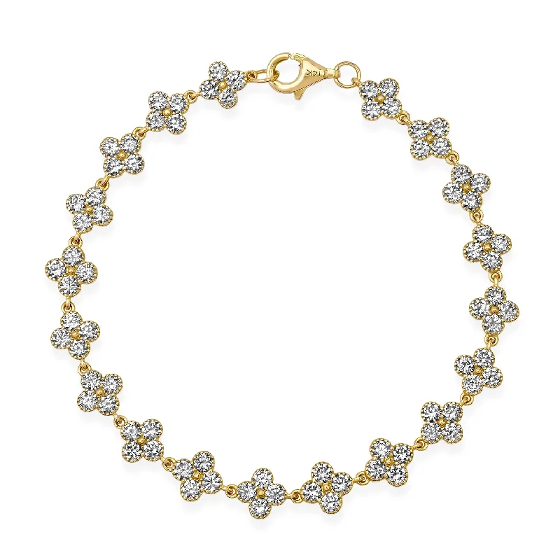 Round Bezel Set Diamond Clover Clusters Tennis Bracelet