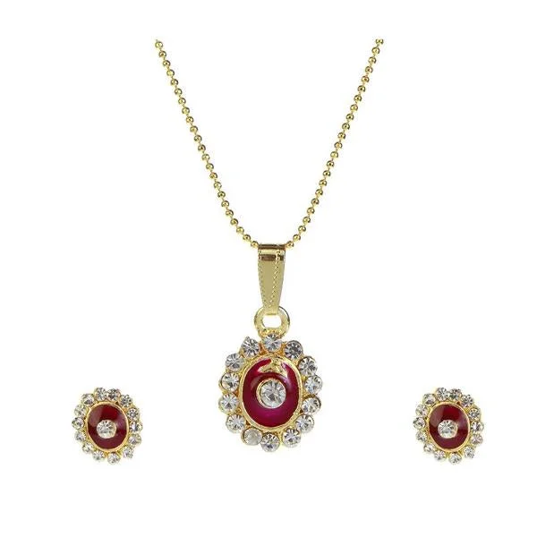 Kriaa Pink Meenakari Austrian Stone Gold Plated Pendant Set