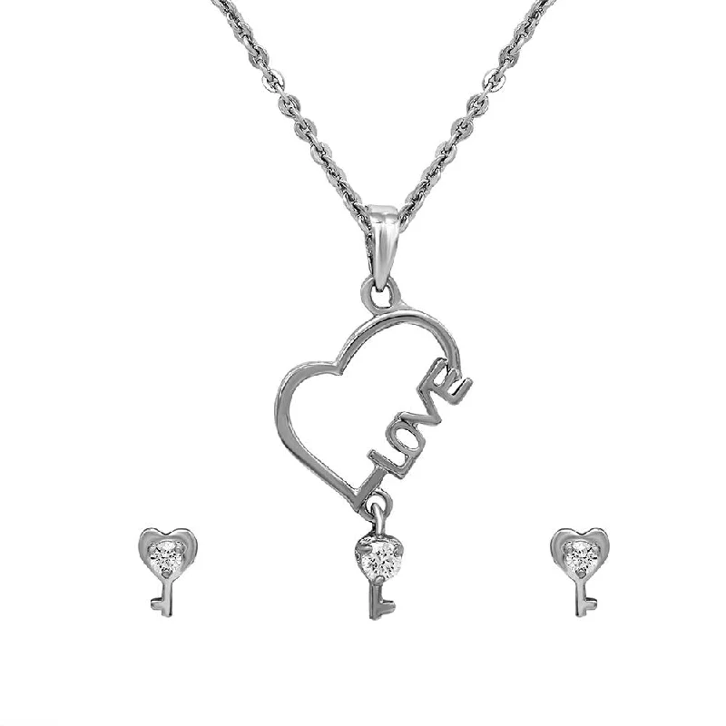 Fine Jewelry, Limited-Time Offers Available Mah The Love Key Pendant Set with White Solitare Crystal for Women (NL1103782R)
