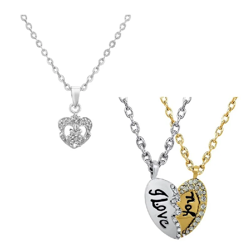 High-Quality Jewelry At A Fraction Of The Cost Mahi Combo of I Love You Heart Pendant with White Crystals (CO1105210M)