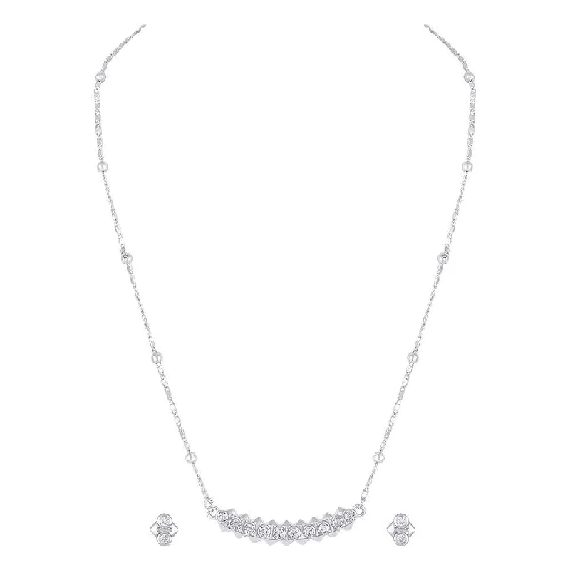 Jewelry Clearance Sale – Final Reductions Mahi Dual Side Spikes Ethereal Solitaire Crystal Pendant Set for Women (NL1103791RWhi)