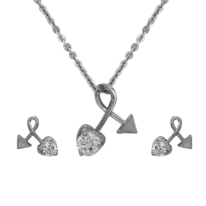 Chic, Trendy, And Affordable Jewelry Sale Mahi Love in Heart Arraw Rhodium Plated Pendant Set with Crystal for Women (NL1103783R)