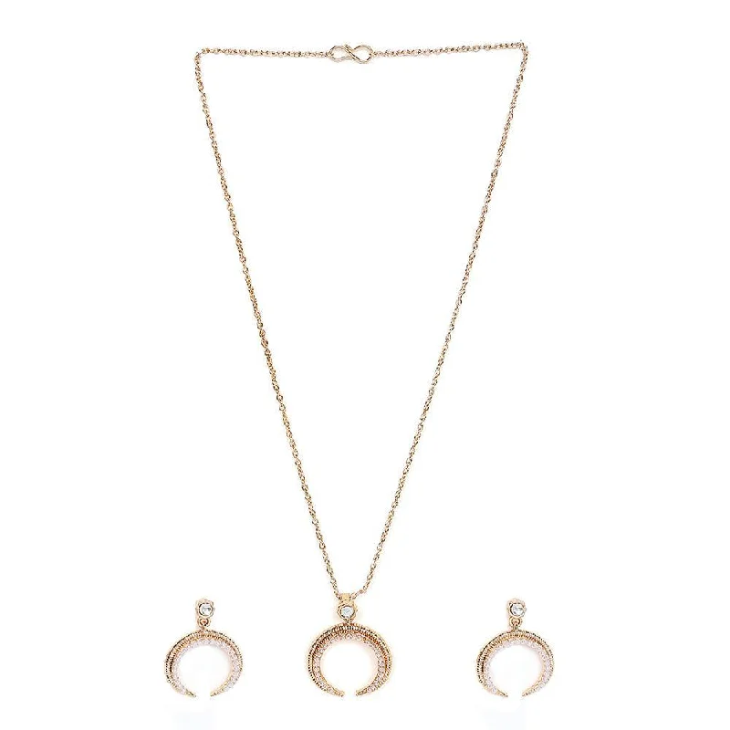 Sparkle More For Less – Jewelry Sale Happening Now Mahi Rose Gold Plated Artificial Pearl Arc Pendant Set for Women (NL1103794ZWhi)