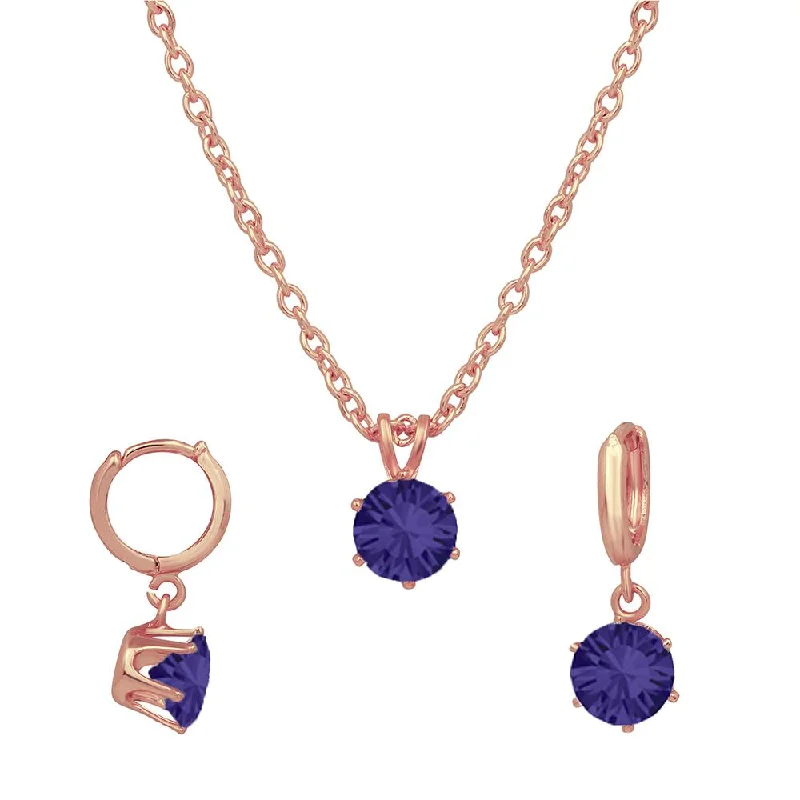 Elegant Jewelry Styles At Budget-Friendly Prices Mahi Rose Gold Plated Solitaire Blue Round Crystal Pendant Set for Women (NL1103778ZBlu)
