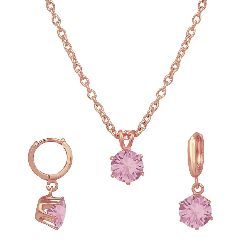 Get Your Favorite Jewelry At The Best Price Mahi Rose Gold Plated Solitaire Pink Round Crystal Pendant Set for Women (NL1103779ZPin)