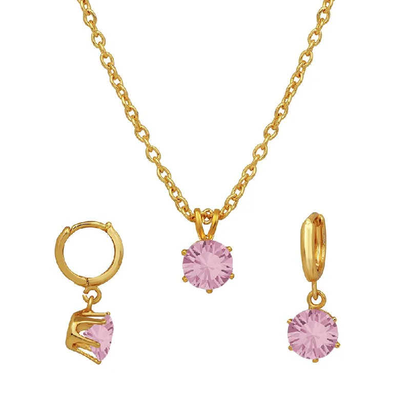 Best Jewelry Deals – Shop Premium Pieces At Great Prices Mahi Solitaire Pink Round Crystal Pendant Set for Women (NL1103776GPin)
