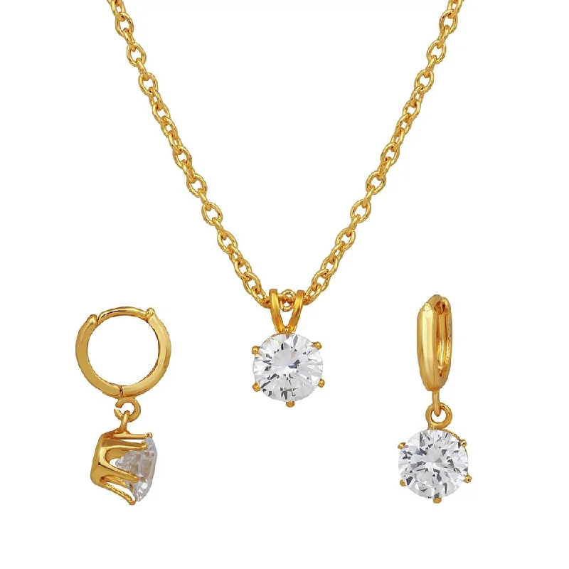 Get Ready To Sparkle – Special Jewelry Discounts Mahi Solitaire White Round Crystal Pendant Set for Women (NL1103774GWhi)
