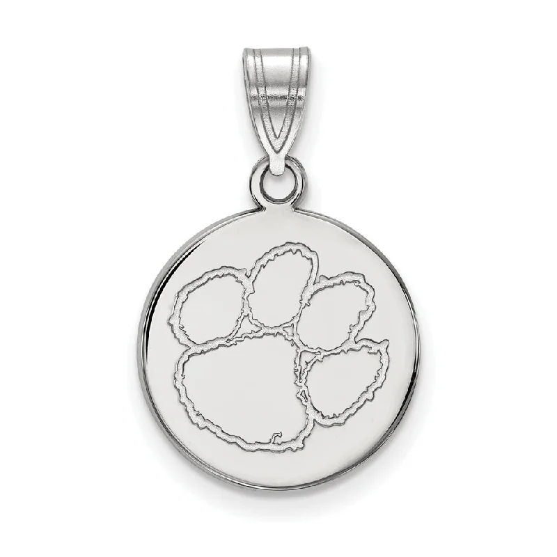 10k White Gold Clemson U Medium Disc Pendant