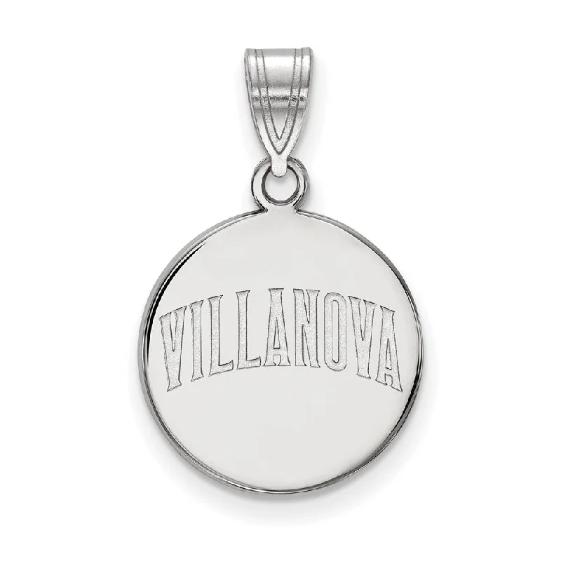 10k White Gold Villanova U. Medium Script Disc Pendant