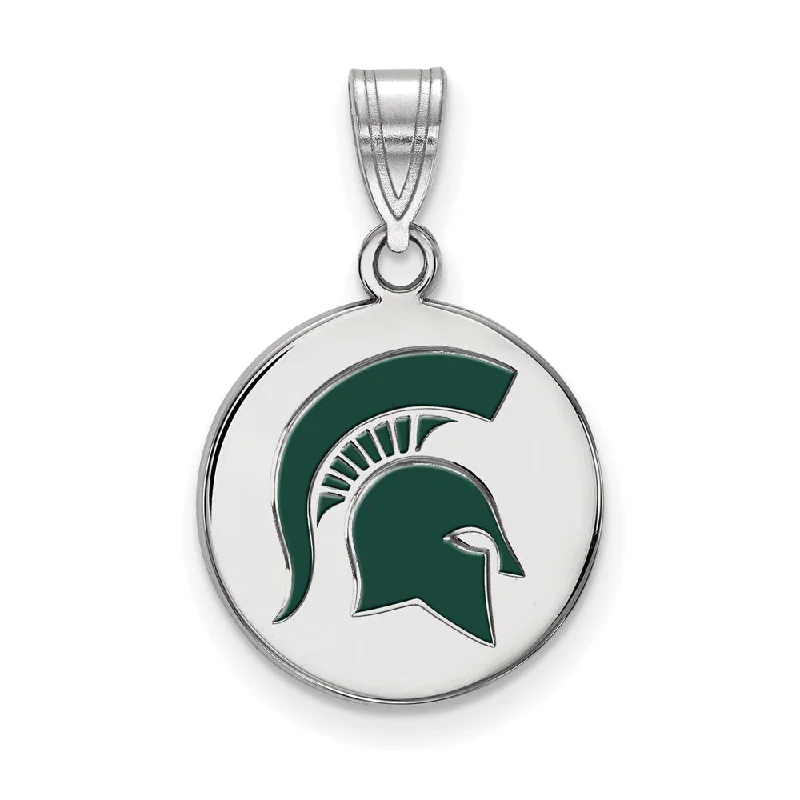 Sterling Silver Michigan State Medium Enamel Logo Disc Pendant