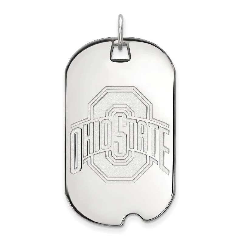 Sterling Silver Ohio State Large Dog Tag Pendant