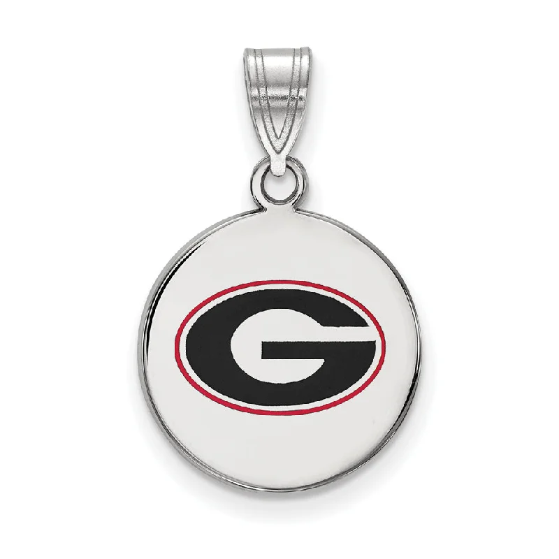 Sterling Silver U. of Georgia Medium Enamel Disc Pendant