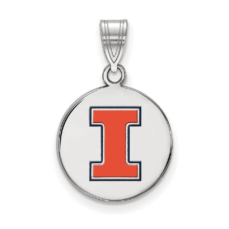 Sterling Silver U. of Illinois Medium Enamel 'I' Disc Pendant