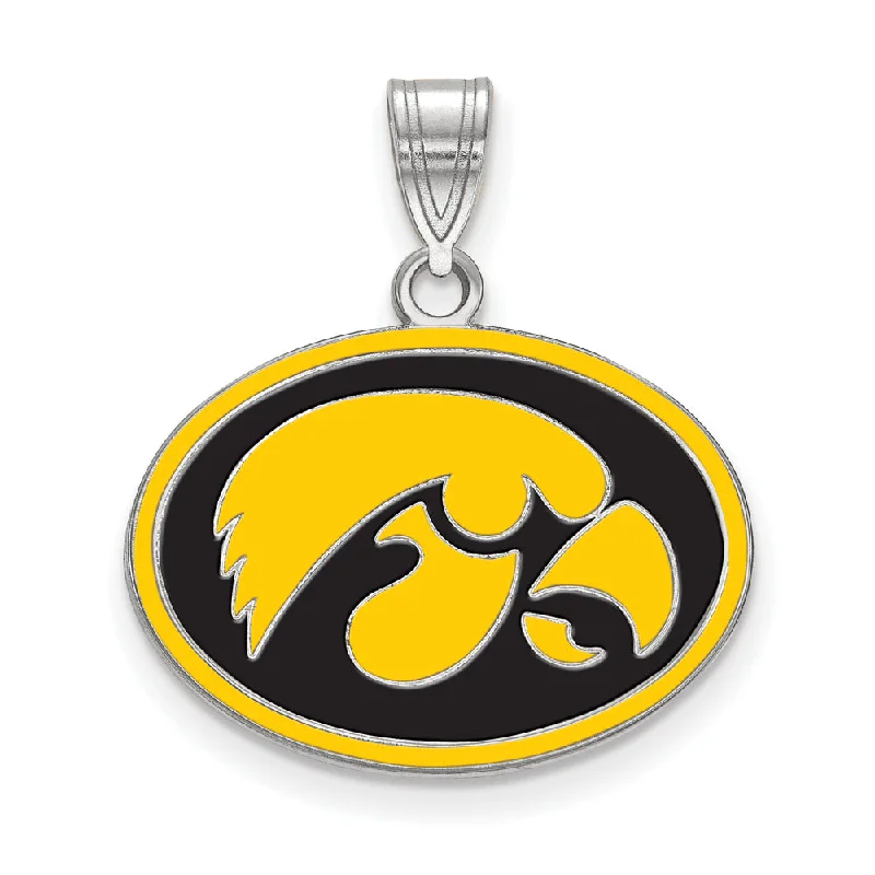 Sterling Silver U. of Iowa Medium Enamel Pendant