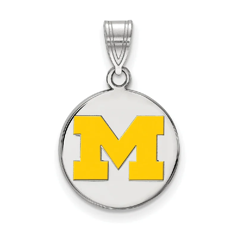 Sterling Silver U. of Michigan Medium Yellow Enamel Disc Pendant