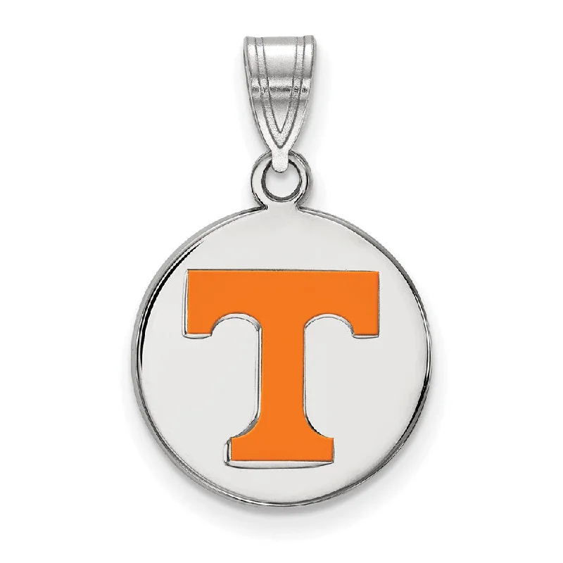 Sterling Silver U. of Tennessee Medium Enamel 'T' Disc Pendant