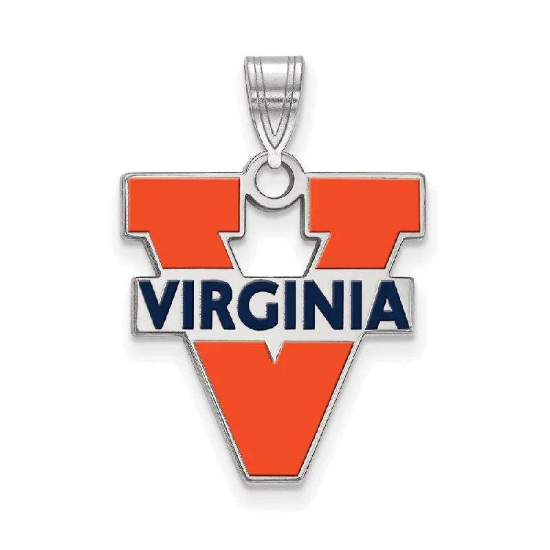 Sterling Silver U. of Virginia Large 'V' Logo Enamel Pendant