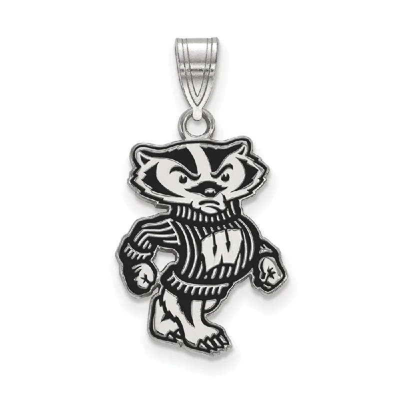 Sterling Silver U. of Wisconsin Large Badgers Enamel Pendant