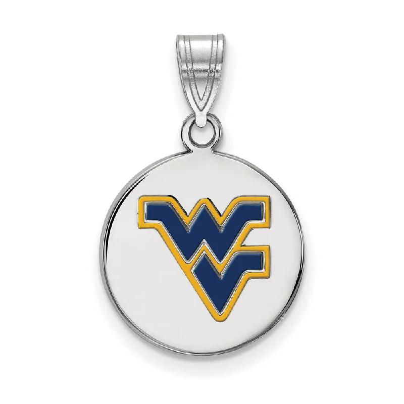 Sterling Silver West Virginia U. Medium Enamel Logo Disc Pendant