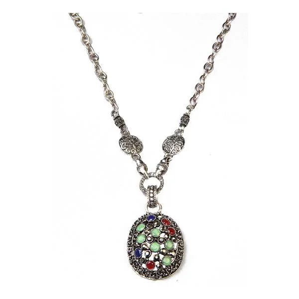 Urthn Multicolor Austrian Stone Rhodium Plated Chain Pendant - 1200730