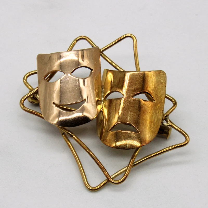 Customized Silver Jewelry For Unique Style 14k Yellow Gold 'Sock & Buskin' Masks Brooch