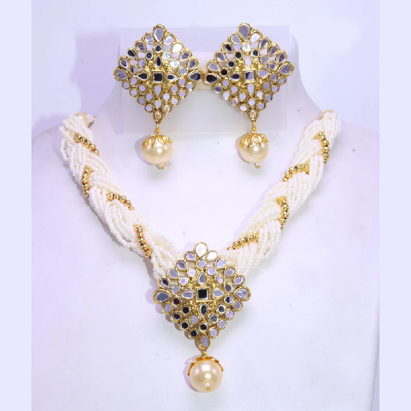 Accessorize For Less – Luxury Jewelry At Affordable Prices Corbeda Fashion Gold Plated Mirror And Pearl  Necklace Set