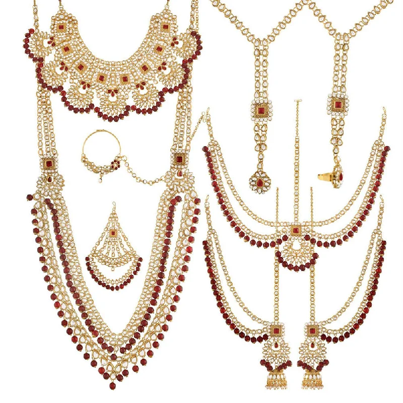 Grab Your Favorite Jewelry At The Lowest Prices Etnico 18K Gold Plated Traditional Handcrafted Faux Kundan & Ruby Stone Studded Bridal Jewellery Set For Women (BLP026M)