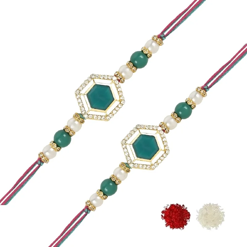 Elegant Jewelry, Affordable Luxury – Shop Now Etnico I Jewels Pearl & Kundan Designer Bhaiya Rakhi With Roli Chawal for Brother/Bro/Men with Rakshabandhan Card (R113G-2) (Pack of 2)