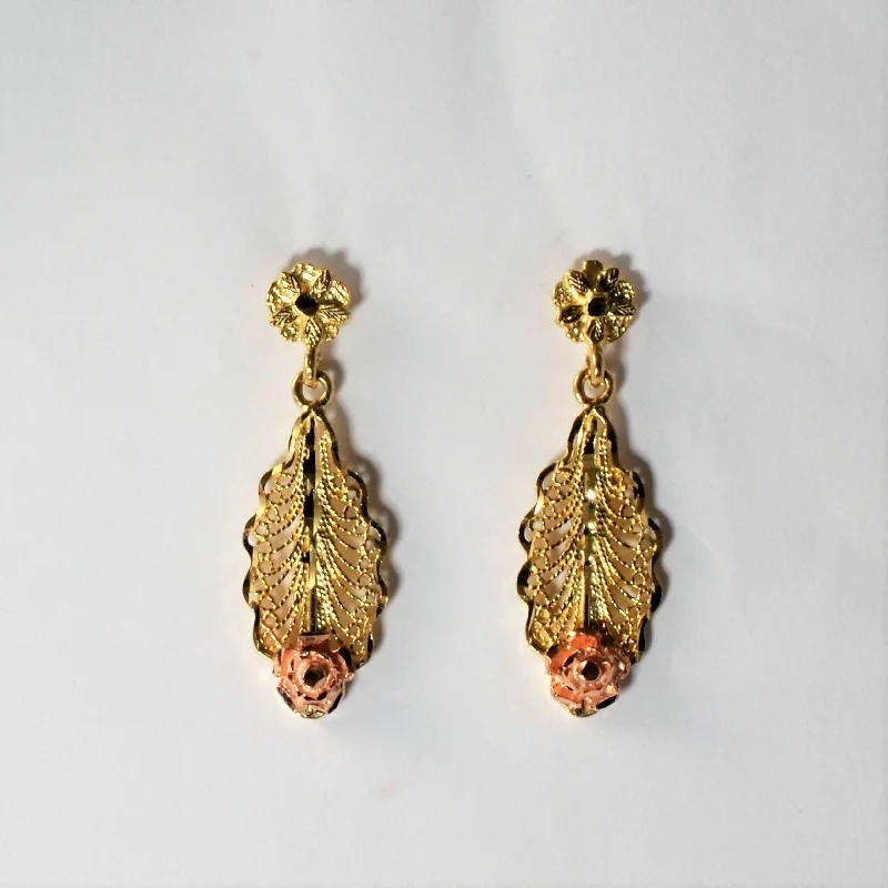 Dazzle With Discounts – Shop Jewelry On Sale Ornate Two Tone Rose Drop Earrings |