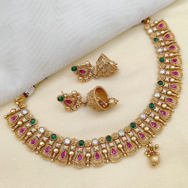 Limited-Time Offer On Elegant Jewelry Pieces Jewel Addiction Gold Plated Rajwadi Finish Pota Stone Necklace Set