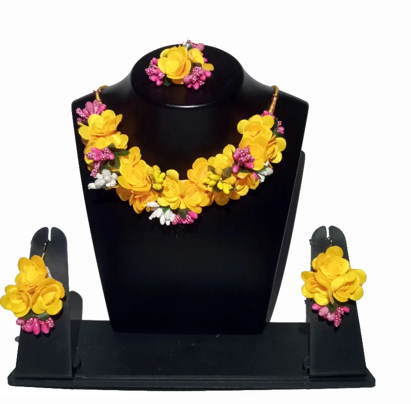 Premium Jewelry Now Available At Special Discounts Kavya's Kreation Flower Necklace Set for Haldi Ceremony / Baby Shower