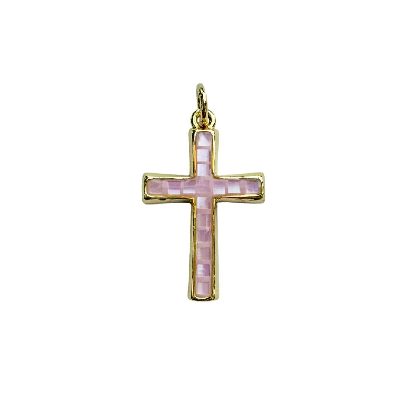 Your Dream Jewelry At Dream Prices Pink Inlaid Shell Cross Charm For Charm Necklace & Bracelet