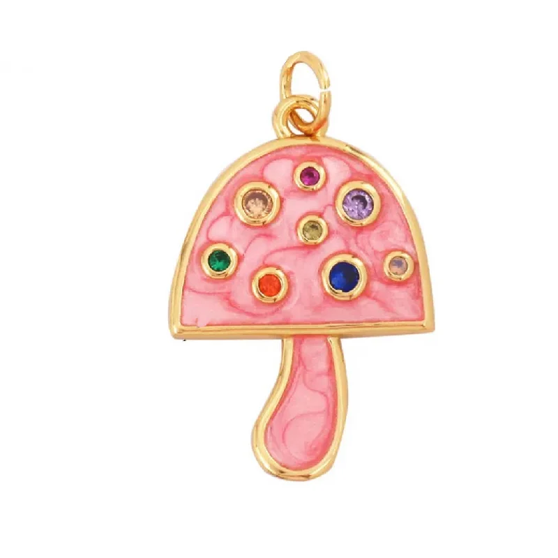 Trendy Minimalist Jewelry For Everyday Wear Pink Mushroom Charm For Charm Necklace