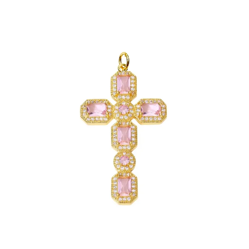 Celebrate With Sparkle – Jewelry Sale Now Live Pink Zircon Cross Charm For Charm Necklace & Bracelet