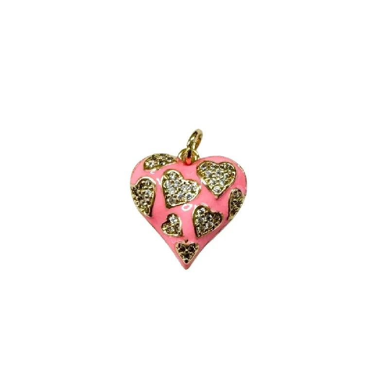 Fashion-Forward Geometric Jewelry For Contemporary Style PinkHeart Inlay CZ Heart Charm For Charm Necklace & Bracelet