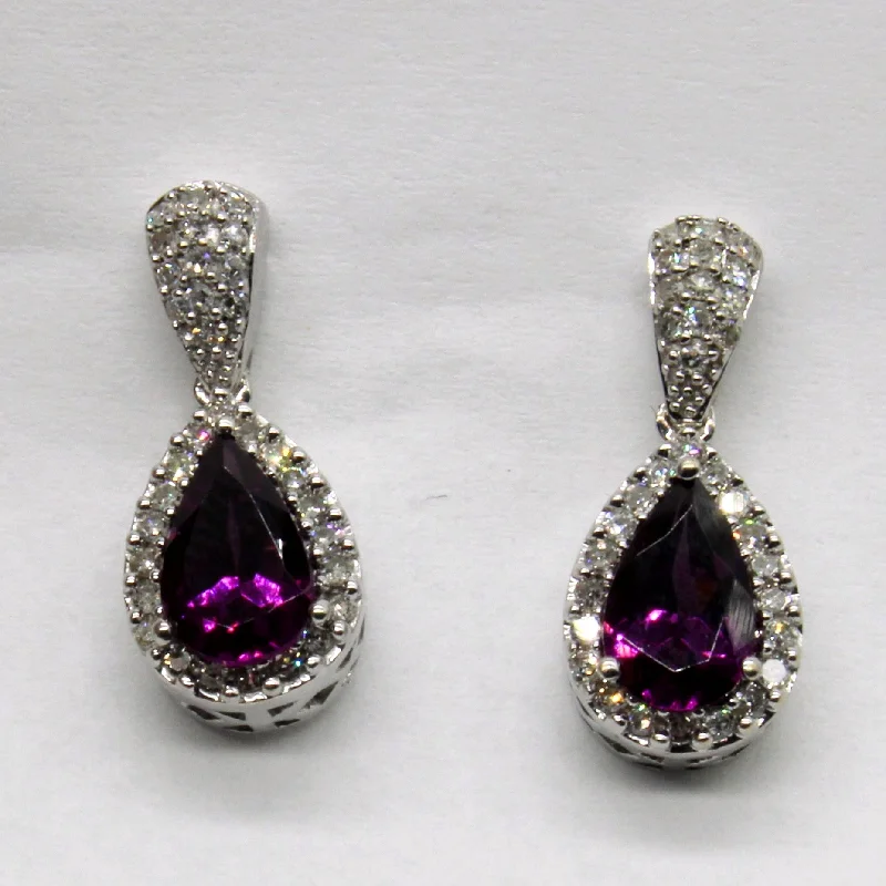 Special Deals On Handcrafted And Designer Jewelry Purple Garnet & Diamond Drop Earrings | 1.80ctw, 0.32ctw |