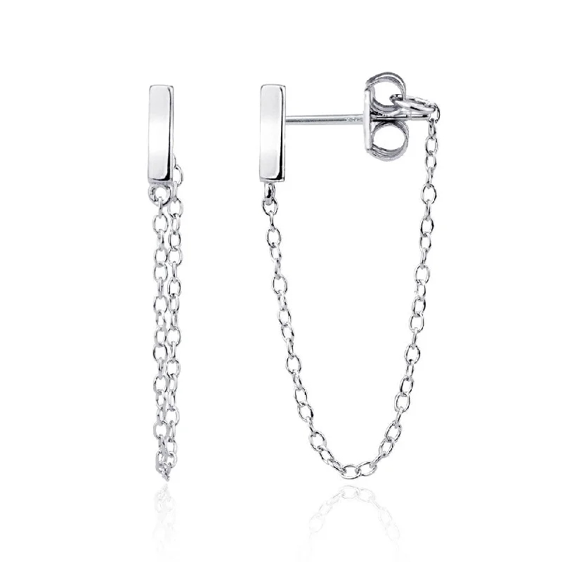 Celebrate With Sparkle – Jewelry Sale Now Live Sterling Silver Bar Stud with Looping Chain Earrings