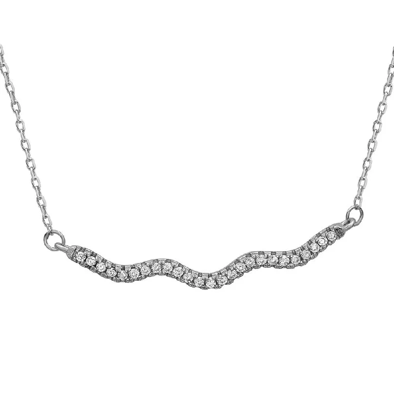 Breathtaking Jewelry, Breathtaking Prices Sterling Silver CZ Wavy Bar Necklace