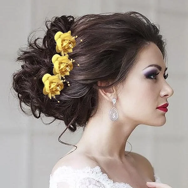 Huge Markdowns On Premium Jewelry Styles Tip Top Fashions Yellow Floral Hair Brooch - 1502286